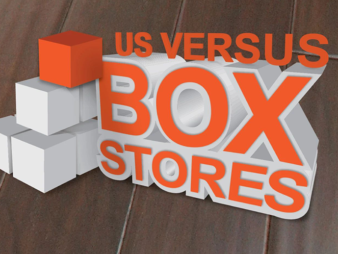 us vs box stores graphic from Korfhage Floor Covering in the Louisville, KY area